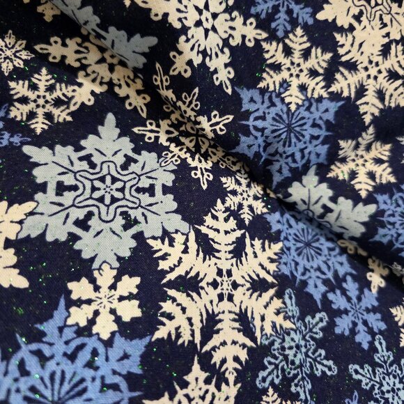 Keepsake Calico Joann Holiday Snowflake Glitter Blue Cotton Material - 56" x 42" - Picture 4 of 10
